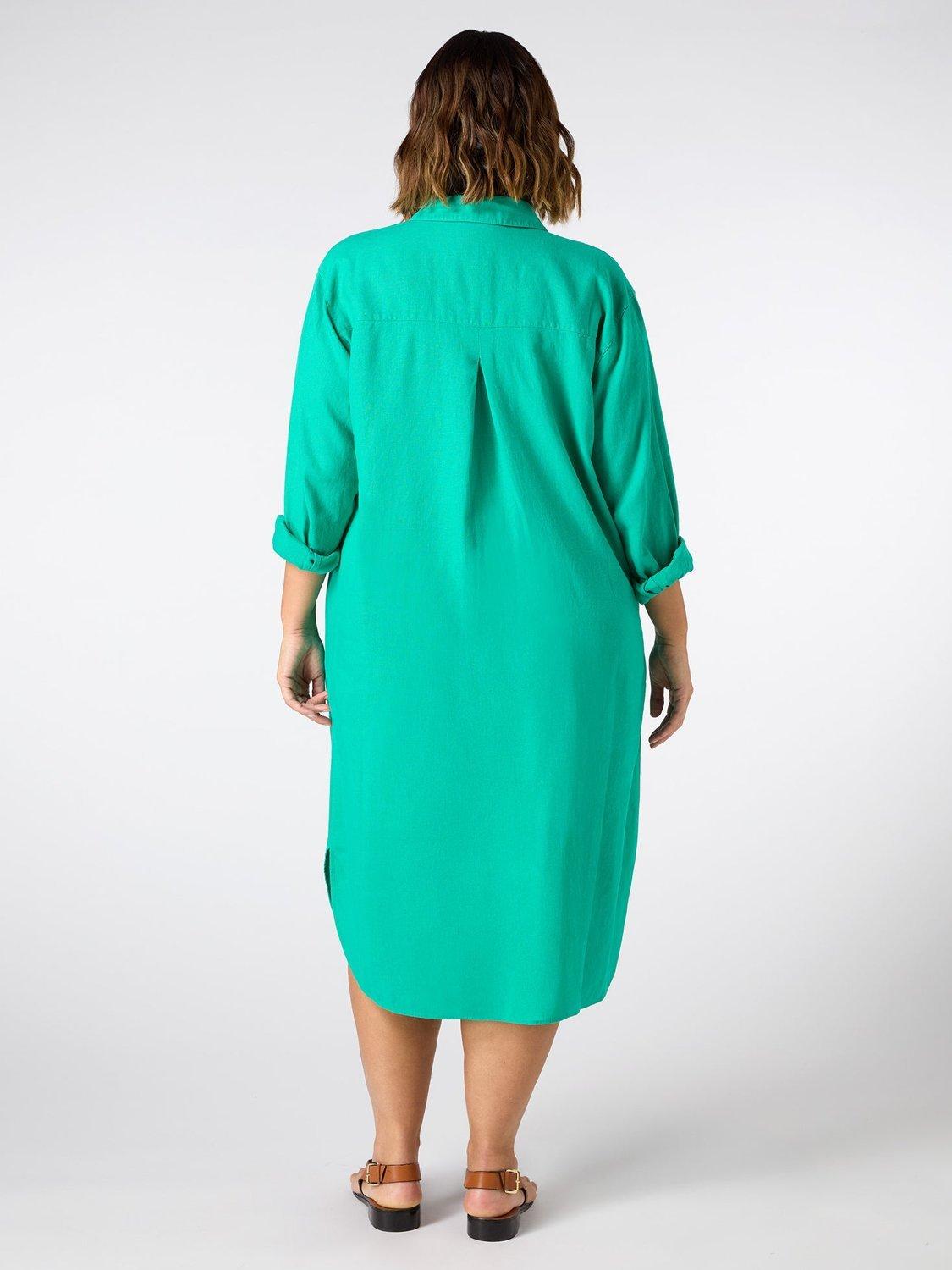 Product image 4 of 4, which shows Live Unlimited Curve Linen Blend Shirt Dress, Green, 22