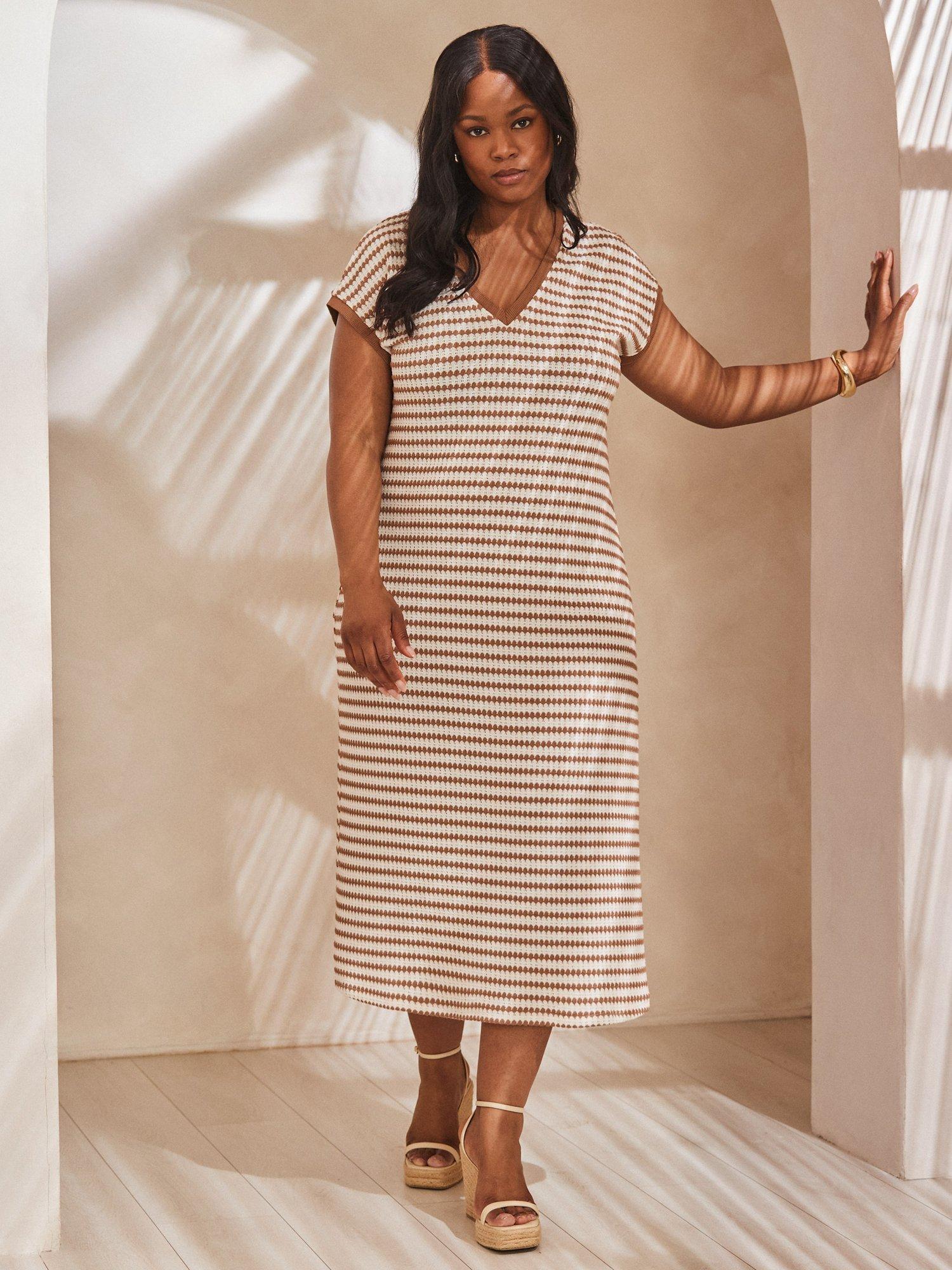 Product image 1 of 4, which shows Live Unlimited Curve Stripe Crochet Dress, Multi, 16
