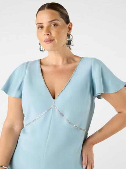 Live Unlimited Curve Embellished Midi Dress, Blue - view 2, Blue