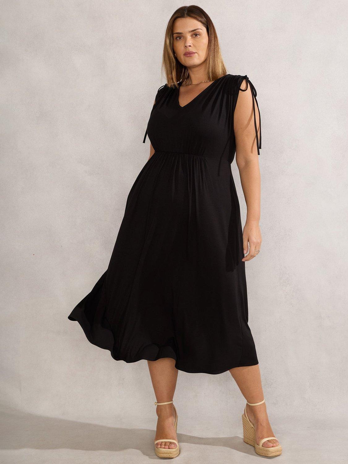 Product image 1 of 4, which shows Live Unlimited Jersey Drawstring Detail Dress, Black, 18
