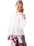 Angel & Rocket Kids' Cotton Embroidered Frill Sleeve Shirt, White