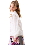 Angel & Rocket Kids' Cotton Embroidered Frill Sleeve Shirt, White