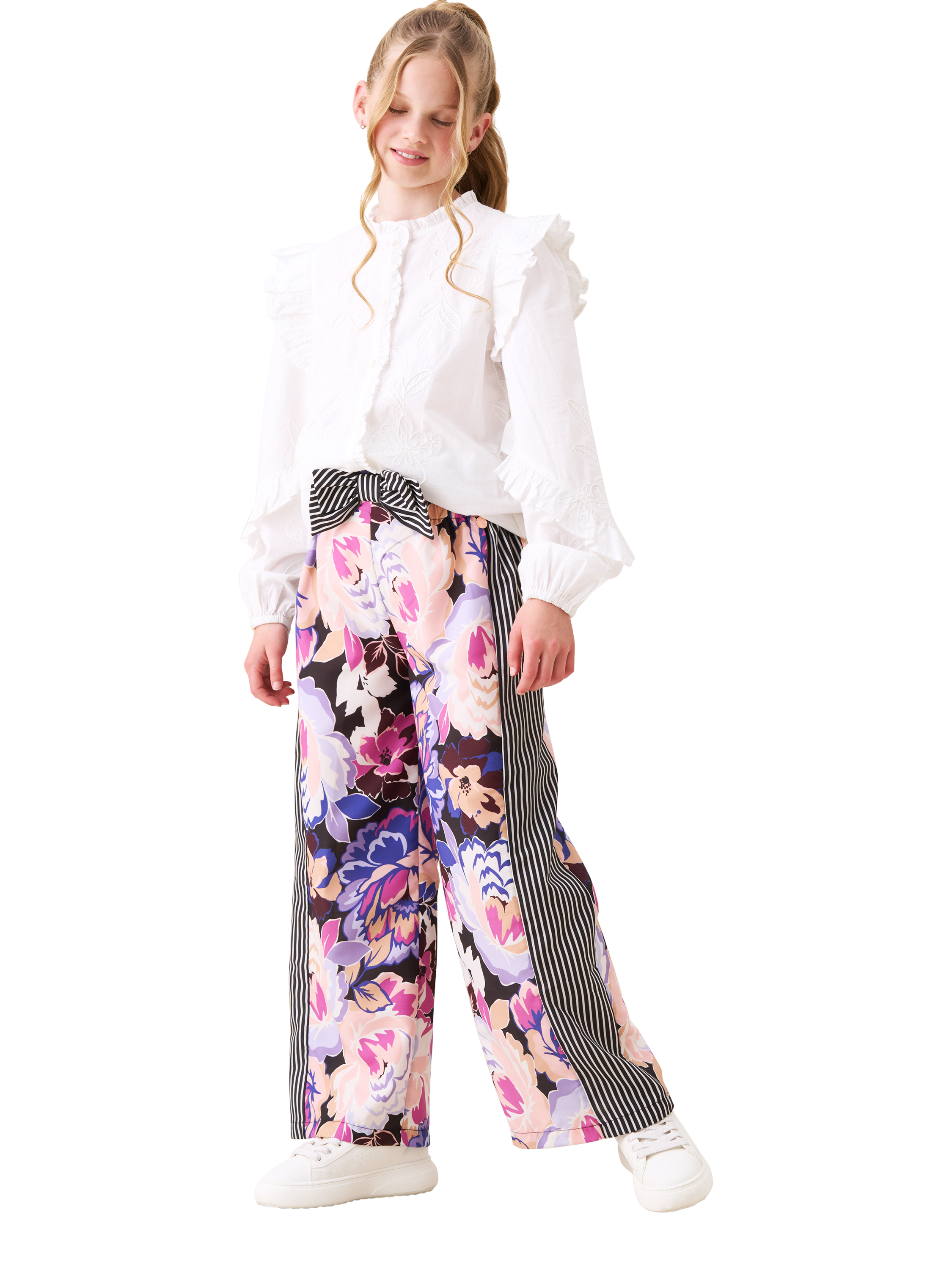Product image 5 of 9, which shows Angel & Rocket Kids' Cotton Embroidered Frill Sleeve Shirt, White, 3 years