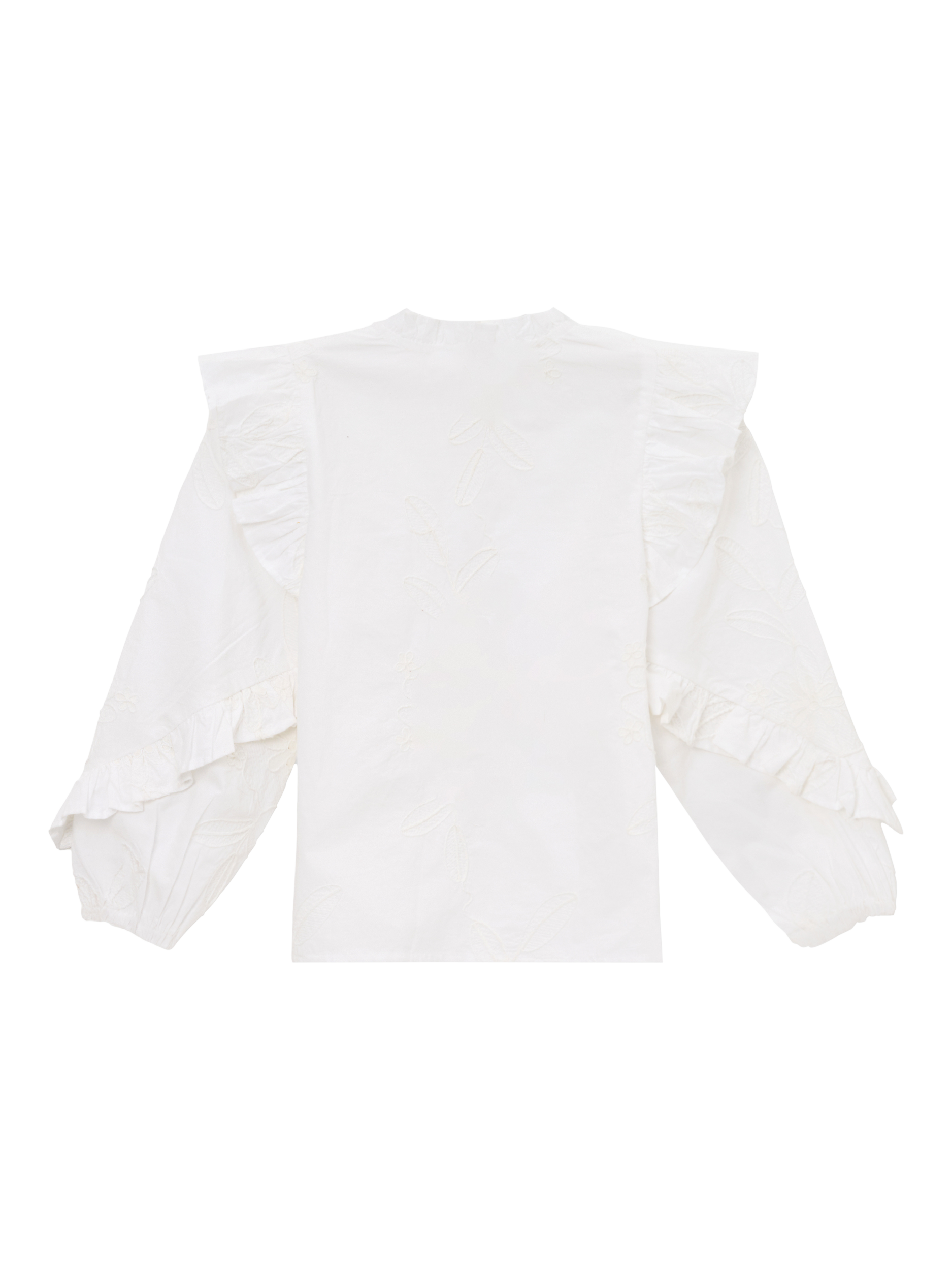 Product image 8 of 9, which shows Angel & Rocket Kids' Cotton Embroidered Frill Sleeve Shirt, White, 3 years