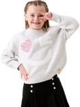 Angel & Rocket Kids' Wink Face Sequin Heart Jumper, Grey Marl