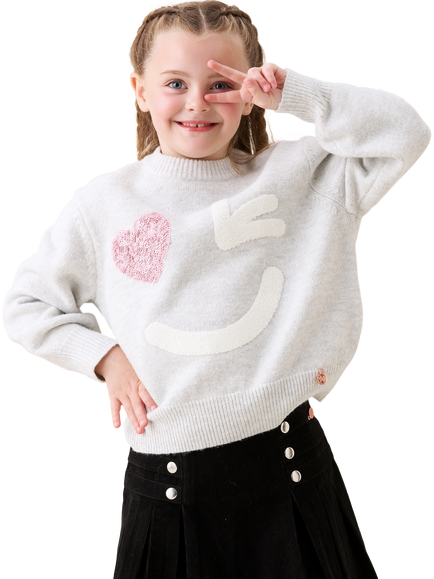 Angel & Rocket Kids' Wink Face Sequin Heart Jumper, Grey Marl, Grey Marl