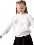 Angel & Rocket Kids' Wink Face Sequin Heart Jumper, Grey Marl