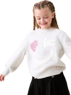 Angel & Rocket Kids' Wink Face Sequin Heart Jumper, Grey Marl - view 2, Grey Marl