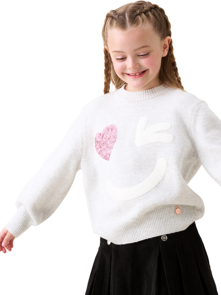 Angel & Rocket Kids' Wink Face Sequin Heart Jumper, Grey Marl - view 2, Grey Marl