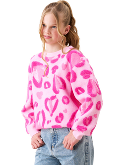 Angel & Rocket Kids' Leo Relaxed Heart Jumper, Pink, Pink