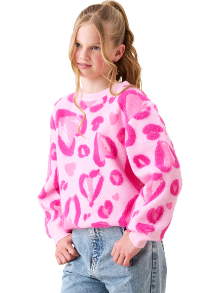 Angel & Rocket Kids' Leo Relaxed Heart Jumper, Pink, Pink