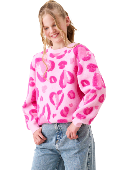 Angel & Rocket Kids' Leo Relaxed Heart Jumper, Pink - view 2, Pink