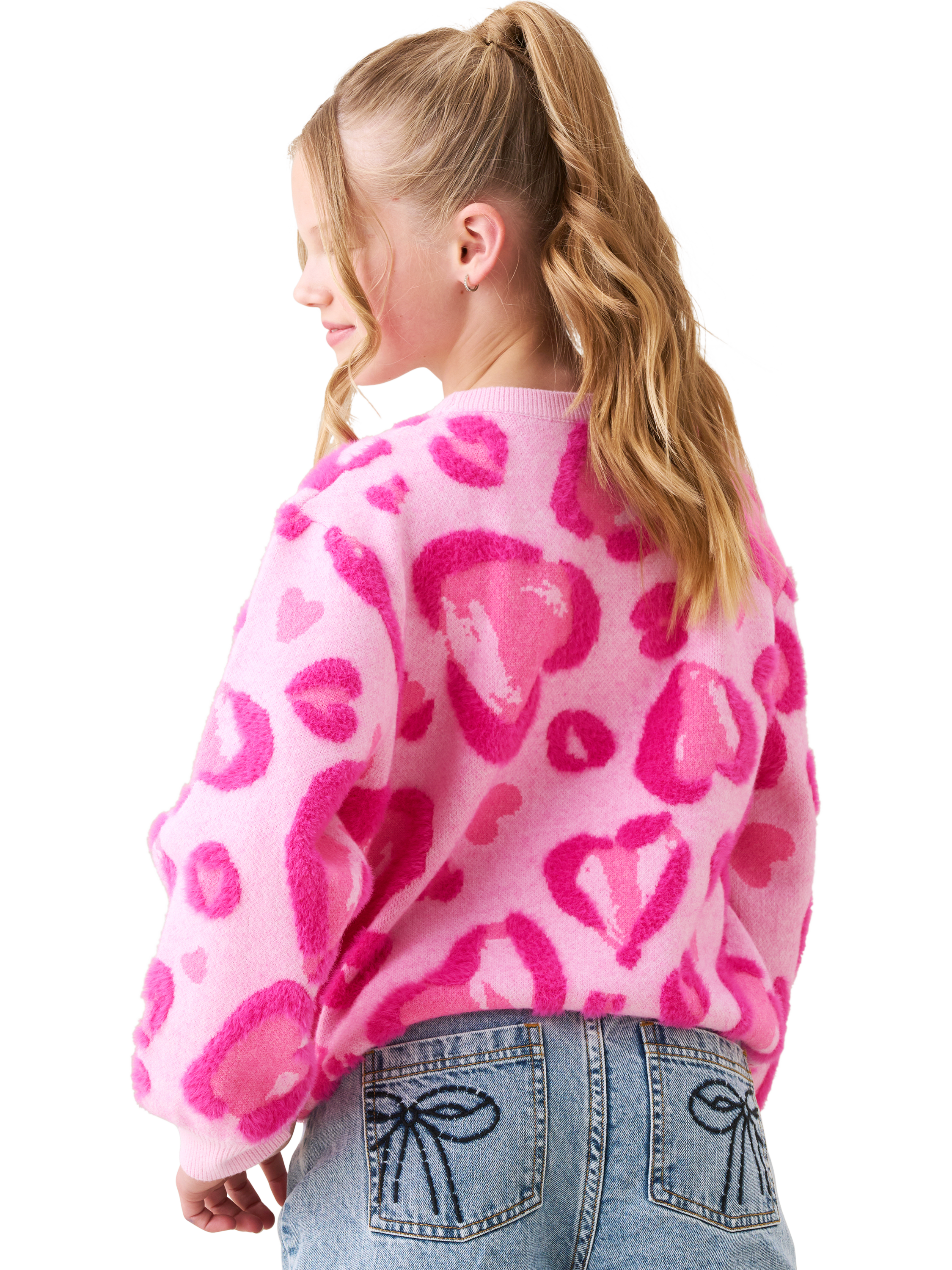 Product image 3 of 9, which shows Angel & Rocket Kids' Leo Relaxed Heart Jumper, Pink, 3-4 years