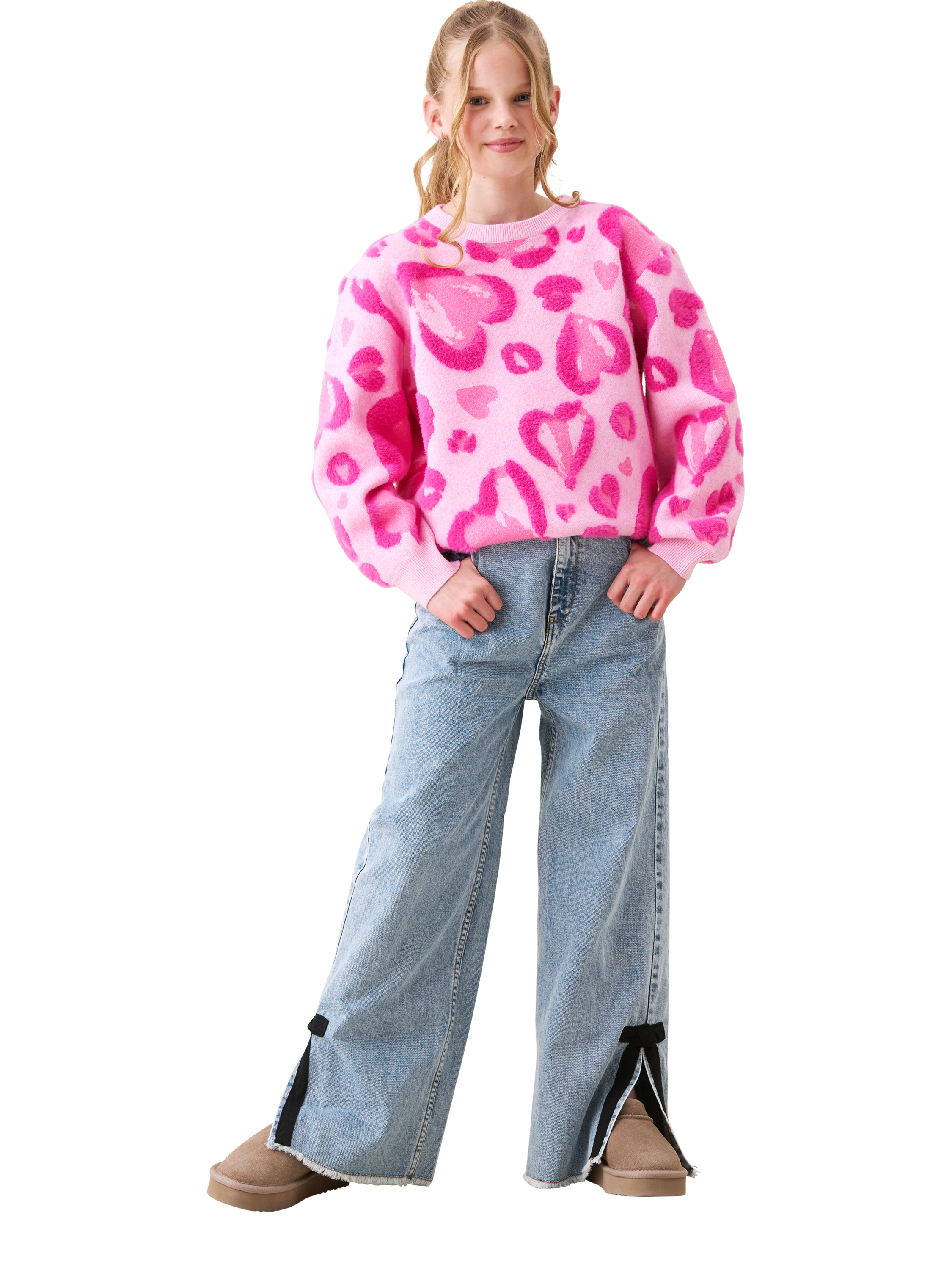 Product image 5 of 9, which shows Angel & Rocket Kids' Leo Relaxed Heart Jumper, Pink, 3-4 years