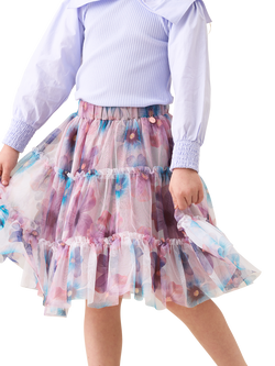 Angel & Rocket Kids' Printed Mesh Tiered Skirt, Multi, Multi