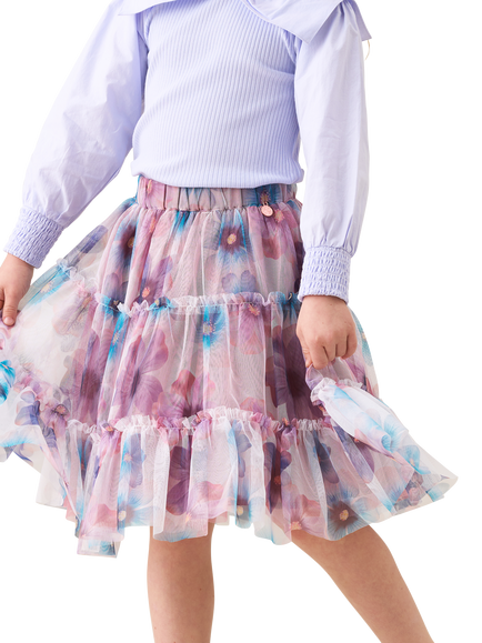 Angel & Rocket Kids' Printed Mesh Tiered Skirt, Multi, Multi