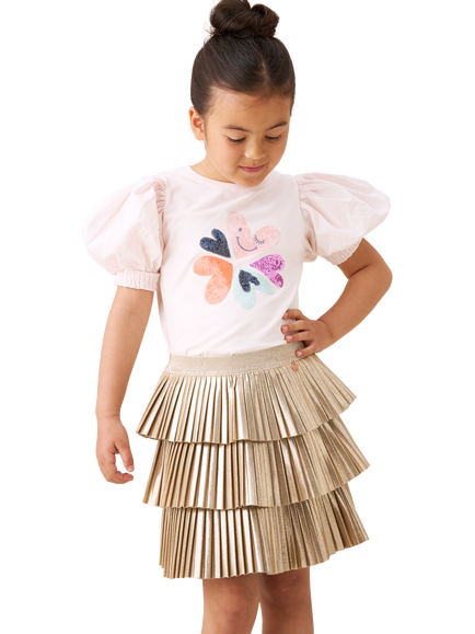 Angel & Rocket Kids' Tiered Rara Skirt, Gold Metallic - view 2, Gold Metallic