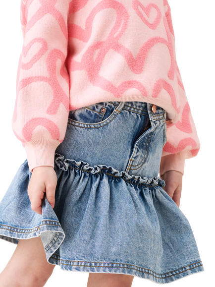 Angel & Rocket Kids' Denim Ruffle Hem Heart Skirt - view 2, Denim