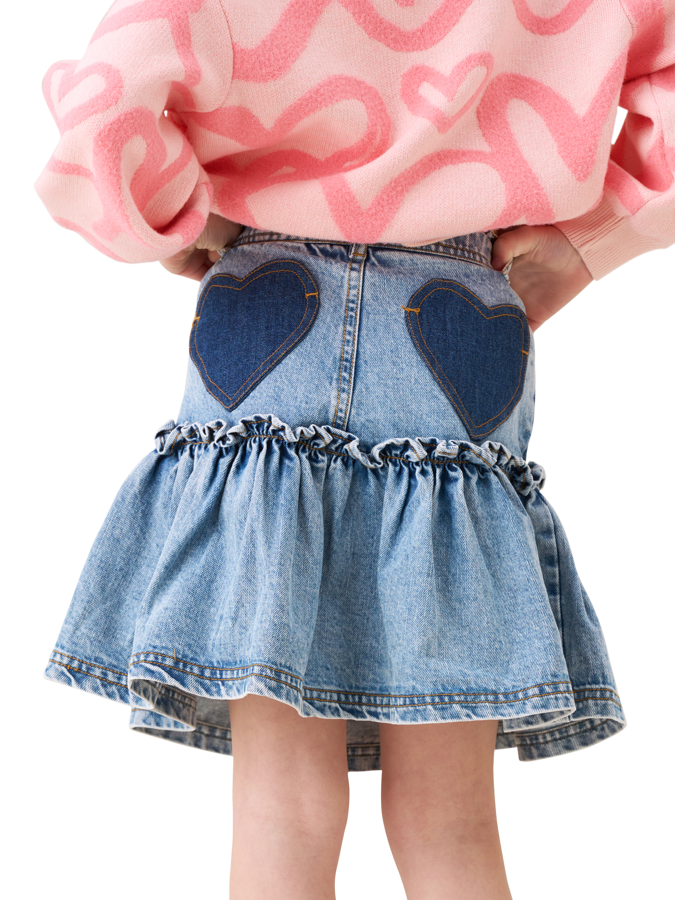 Product image 5 of 8, which shows Angel & Rocket Kids' Denim Ruffle Hem Heart Skirt, Denim, 3 years