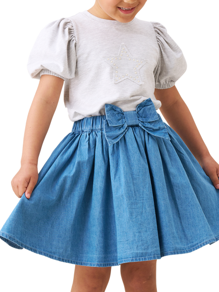 Angel & Rocket Kids' Bow Skirt, Denim, Denim