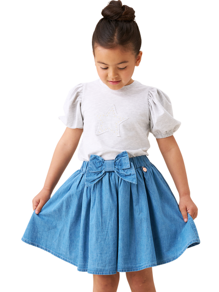 Angel & Rocket Kids' Bow Skirt, Denim - view 2, Denim
