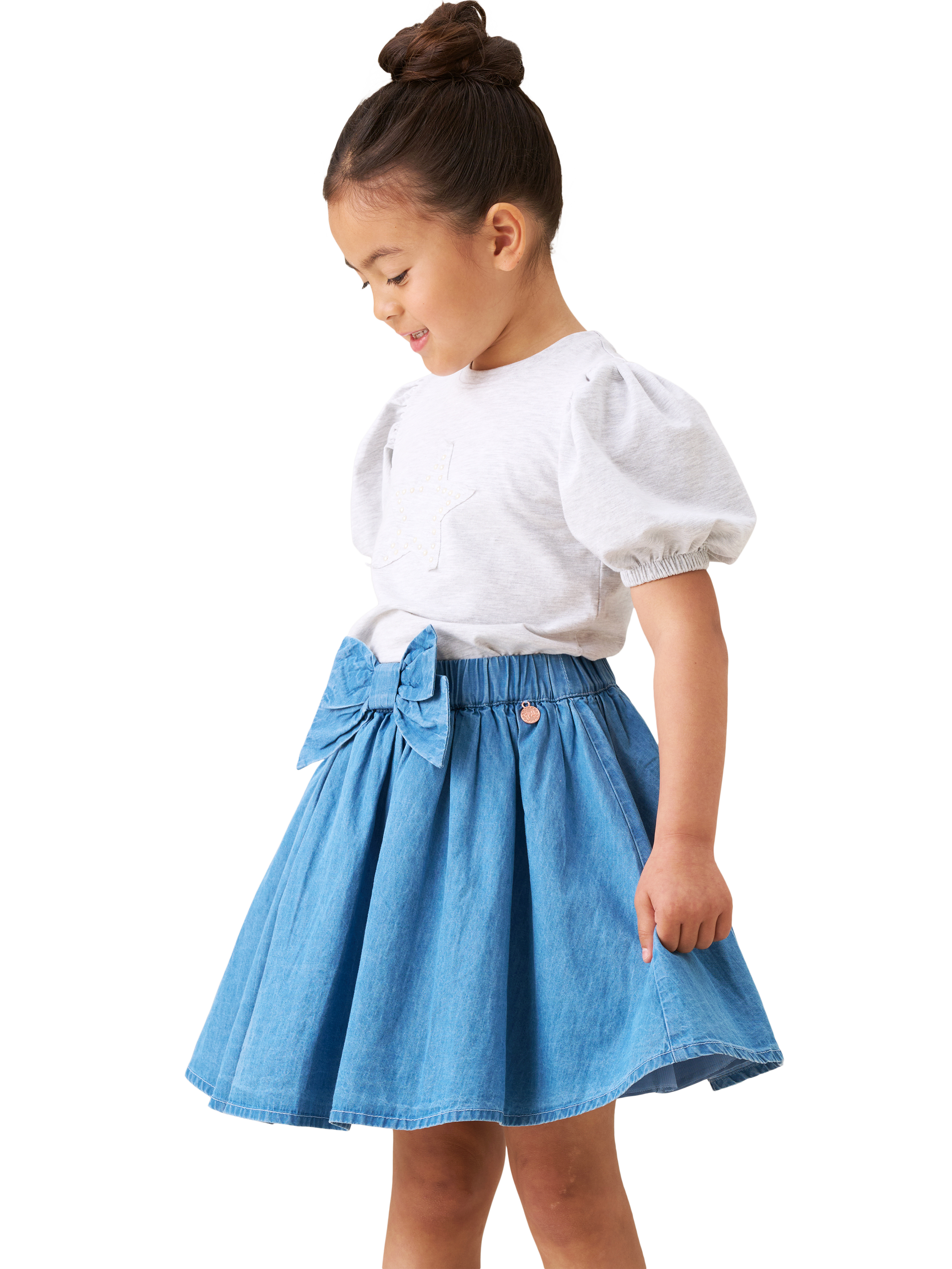 Product image 3 of 3, which shows Angel & Rocket Kids' Bow Skirt, Denim, 3 years