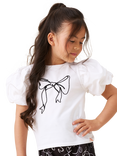 Angel & Rocket Kids' Cotton Puff Sleeve Bow T-Shirt, White