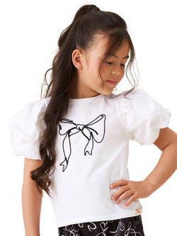 Angel & Rocket Kids' Cotton Puff Sleeve Bow T-Shirt, White, White