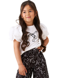 Angel & Rocket Kids' Cotton Puff Sleeve Bow T-Shirt, White