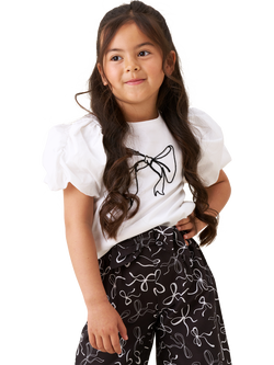 Angel & Rocket Kids' Cotton Puff Sleeve Bow T-Shirt, White - view 2, White