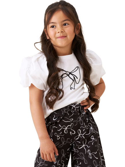 Angel & Rocket Kids' Cotton Puff Sleeve Bow T-Shirt, White - view 2, White