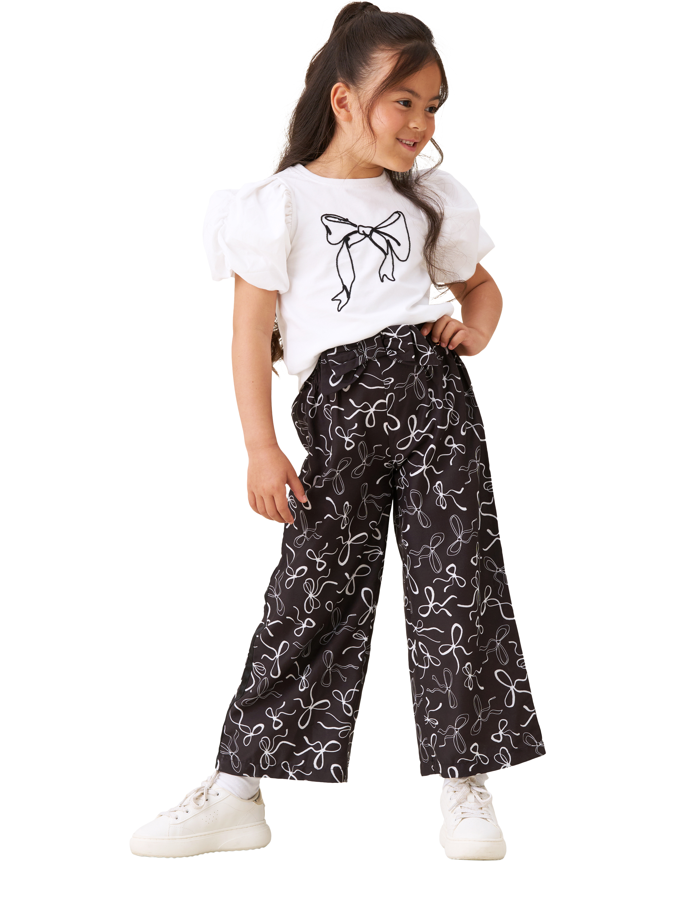 Product image 4 of 7, which shows Angel & Rocket Kids' Cotton Puff Sleeve Bow T-Shirt, White, 3-4 years