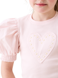 Angel & Rocket Kids' Rib Cotton Puff Sleeve Heart T-Shirt, Pink
