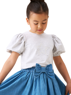 Angel & Rocket Kids' Cotton Puff Sleeve Star Motif T-Shirt, Grey, Grey