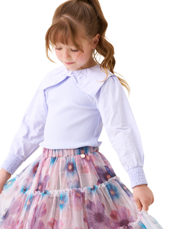 Angel & Rocket Kids' Cotton Long Sleeved Bow Collar Top, Purple, Purple