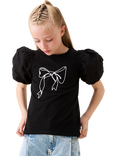 Angel & Rocket Kids' Cotton Short Sleeved Bow T-Shirt, Black
