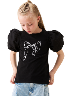 Angel & Rocket Kids' Cotton Short Sleeved Bow T-Shirt, Black, Black