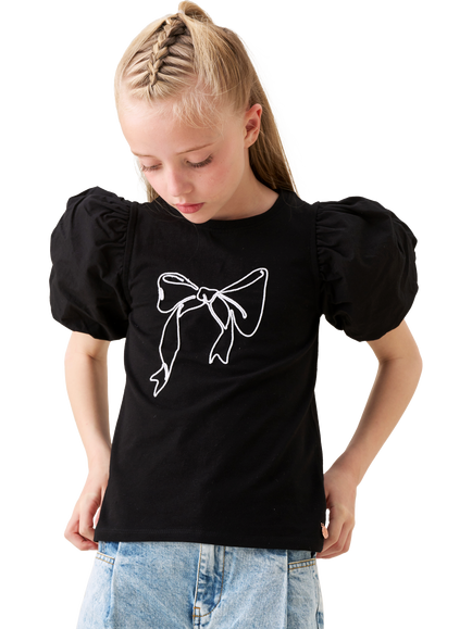 Angel & Rocket Kids' Cotton Short Sleeved Bow T-Shirt, Black, Black