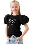 Angel & Rocket Kids' Cotton Short Sleeved Bow T-Shirt, Black