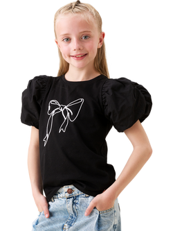 Angel & Rocket Kids' Cotton Short Sleeved Bow T-Shirt, Black - view 2, Black