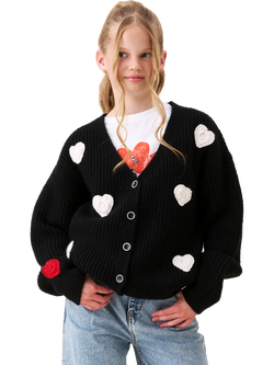 Angel & Rocket Kids' Knitted Heart Cardigan, Black, Black