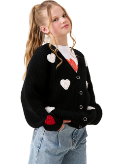 Angel & Rocket Kids' Knitted Heart Cardigan, Black - view 2, Black