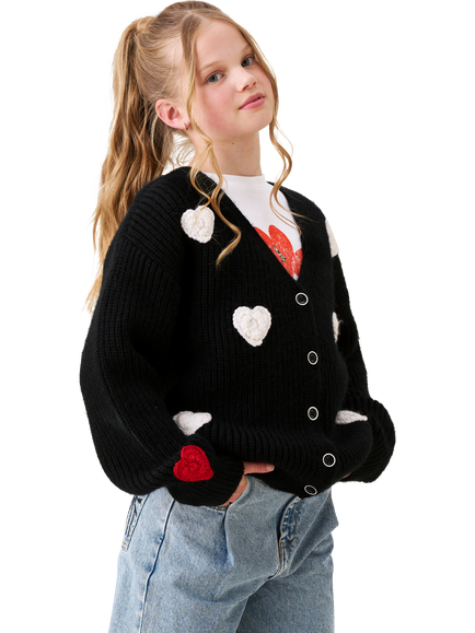 Angel & Rocket Kids' Knitted Heart Cardigan, Black - view 2, Black