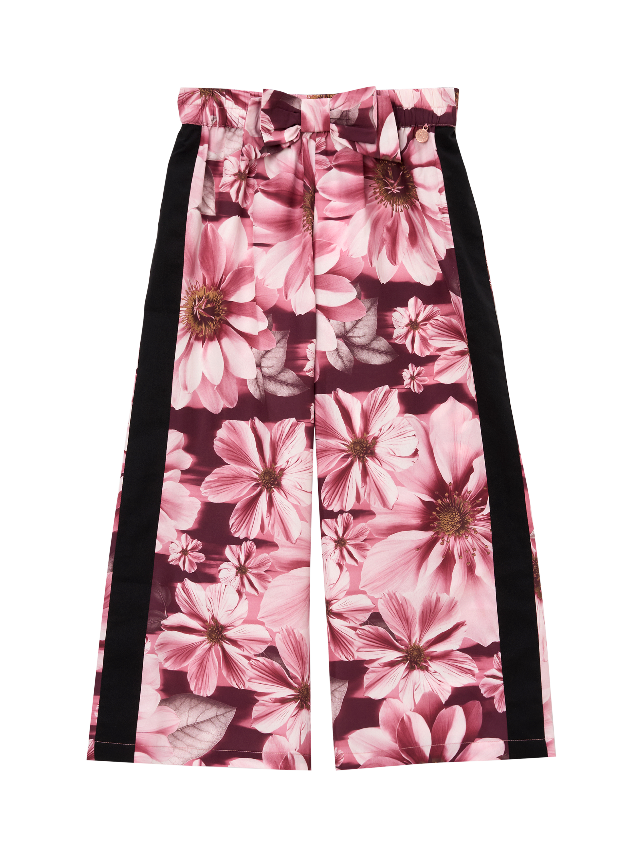 Product image 5 of 7, which shows Angel & Rocket Kids' Floral and Stripe Print Wide Leg Trousers, Pink/Multi, 3 years