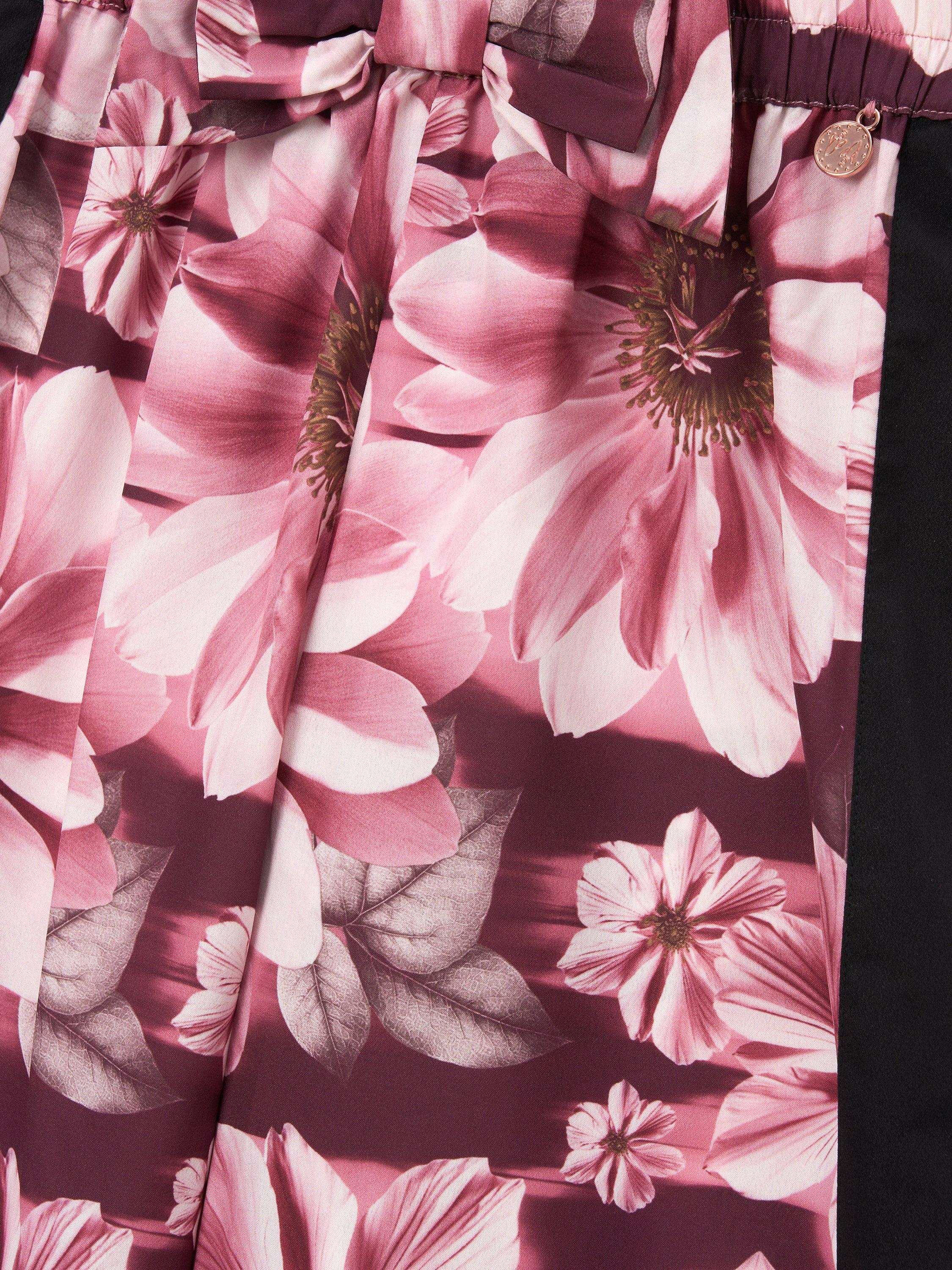 Product image 7 of 7, which shows Angel & Rocket Kids' Floral and Stripe Print Wide Leg Trousers, Pink/Multi, 3 years