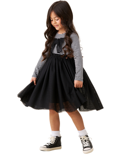 Angel & Rocket Kids' Striped Mesh Skirt Dress, Black, Black