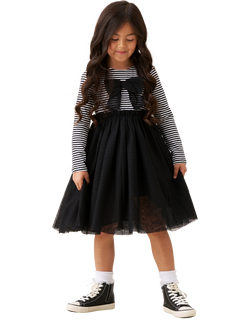 Angel & Rocket Kids' Striped Mesh Skirt Dress, Black - view 2, Black