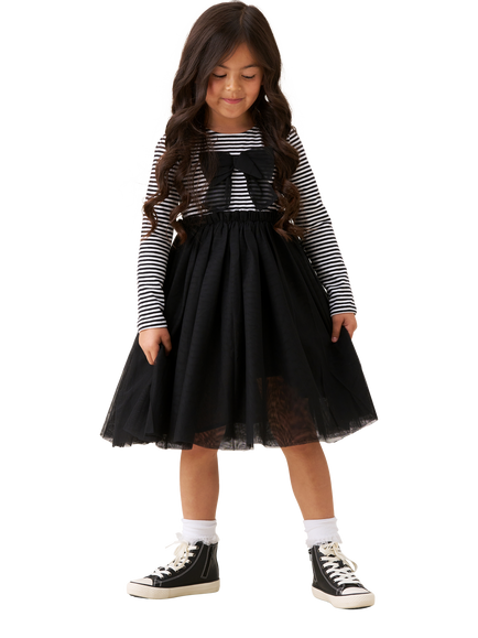 Angel & Rocket Kids' Striped Mesh Skirt Dress, Black - view 2, Black
