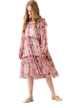 Angel & Rocket Kids' Mesh Long Sleeved Frill Tiered Floral Dress, Pink