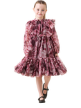 Angel & Rocket Kids' Mesh Long Sleeved Floral Dress, Burgundy